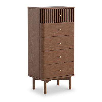 Shorwell Dark Oak Slatted 5 Drawer Tallboy Chest