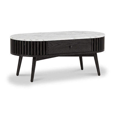 Shorwell Black & Marble 1 Drawer Oval Coffee Table