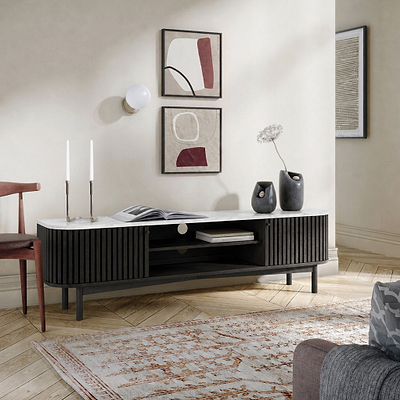 Shorwell Black & Marble Slatted 180cm TV Unit