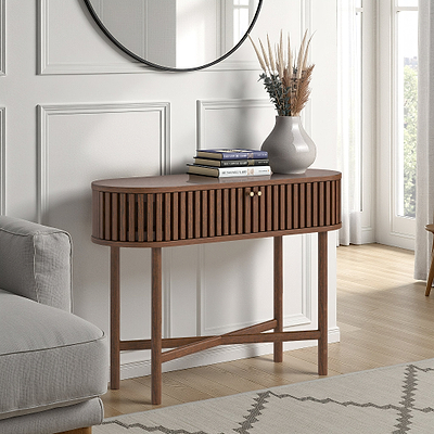 Shorwell Dark Oak Slatted Oval Console Table