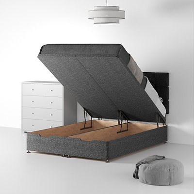 Farrow Cube Linen Ottoman Divan Bed and Headboard