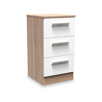 Blakely White & Light Oak 3 Drawer Bedside Cabinet