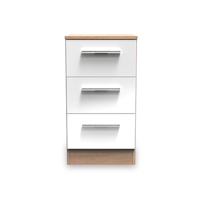 Blakely White & Light Oak 3 Drawer Bedside Cabinet
