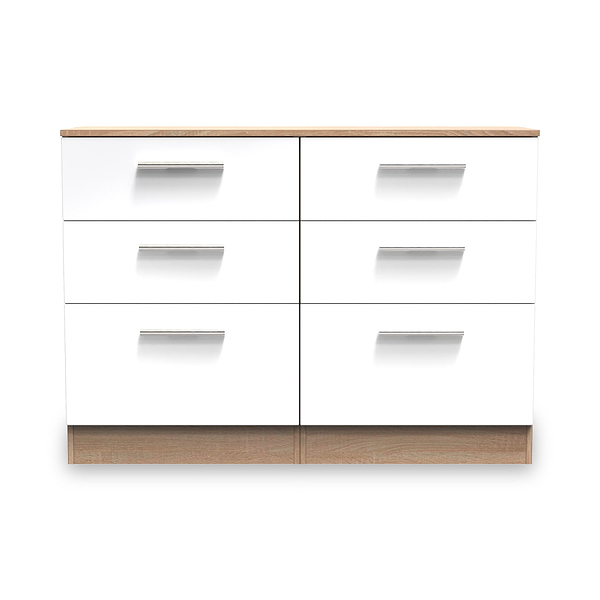 Blakely White & Light Oak 6 Drawer Wide Chest