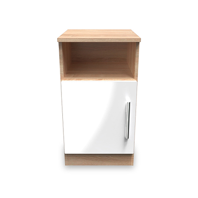 Blakely White & Light Oak 1 Door with Open Shelf Bedside Cabinet
