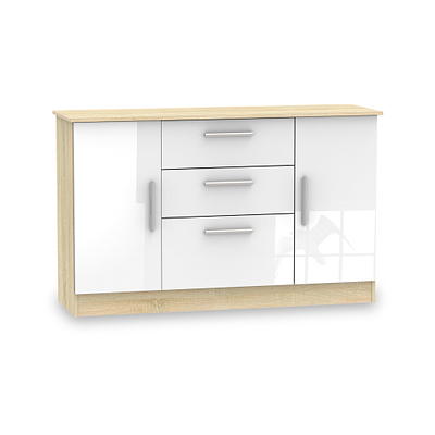Blakely White & Light Oak 2 Door 3 Drawer Sideboard