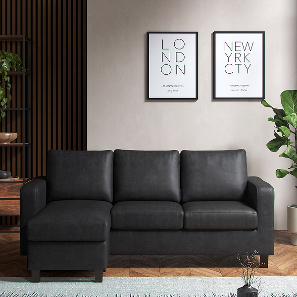 Cullen Faux Leather Reversible Chaise Sofa