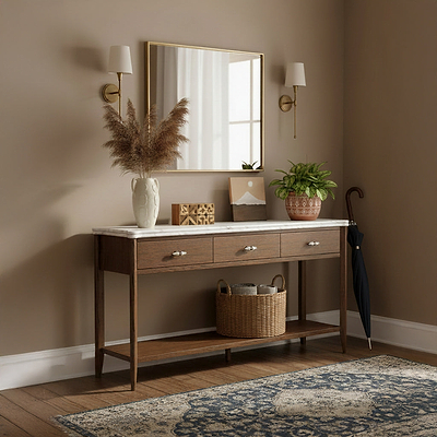 Hawthorne Dark Oak & Marble Large Console Table