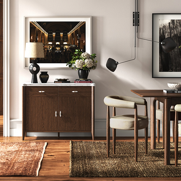Hawthorne Dark Oak & Marble Small Sideboard