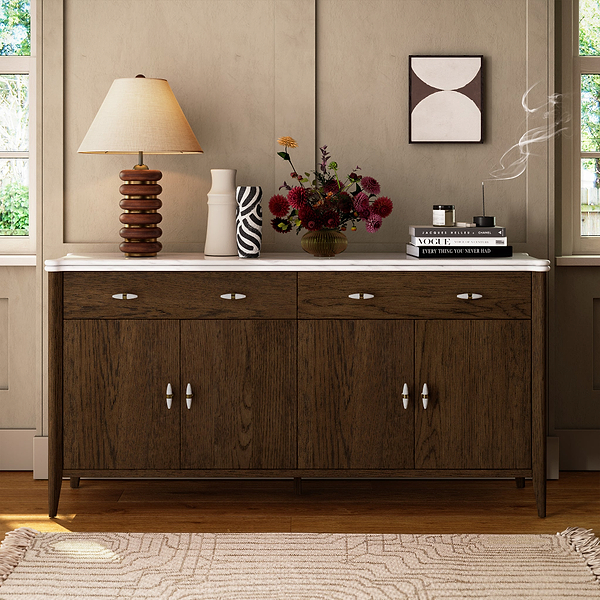 Hawthorne Dark Oak & Marble Extra Large Sideboard