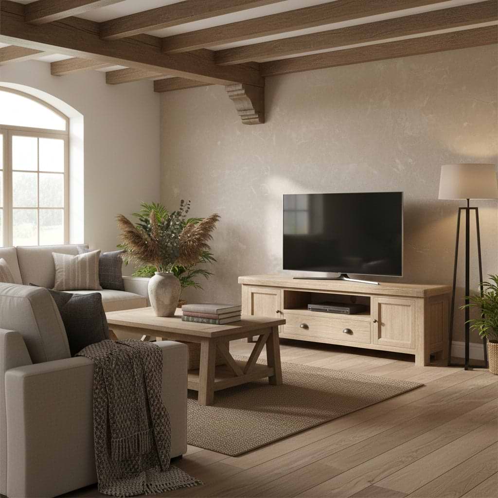 Portland Washed Oak 190cm Wide TV Unit
