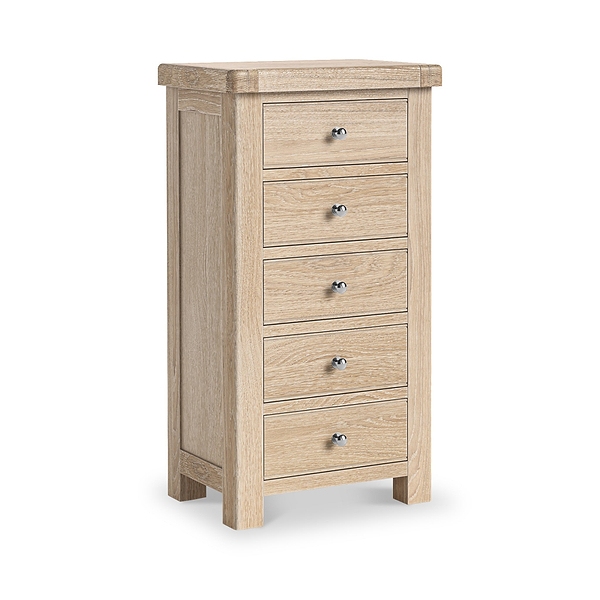 Portland Washed Oak 5 Drawer Tallboy Chest