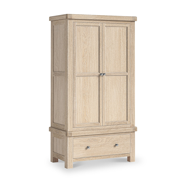 Portland Washed Oak Double Wardrobe with Drawer