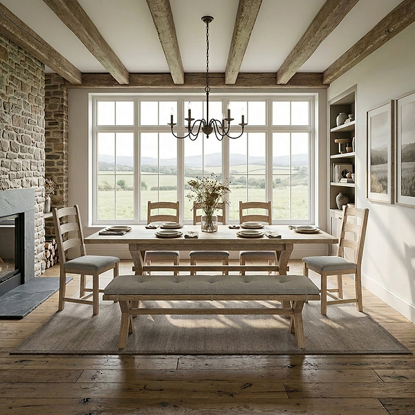 Portland Washed Oak 200-245cm Cross Leg Extendable Dining Table