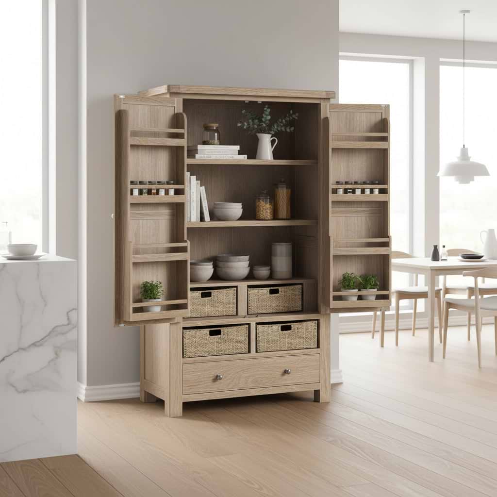 Portland Washed Oak Multi Storage Larder Unit