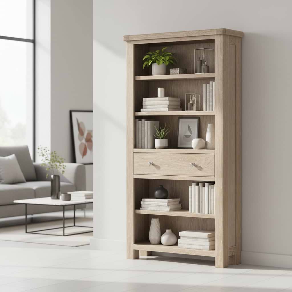 Portland Washed Oak Large Bookcase