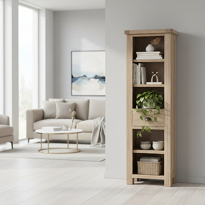Portland Washed Oak Slim Bookcase