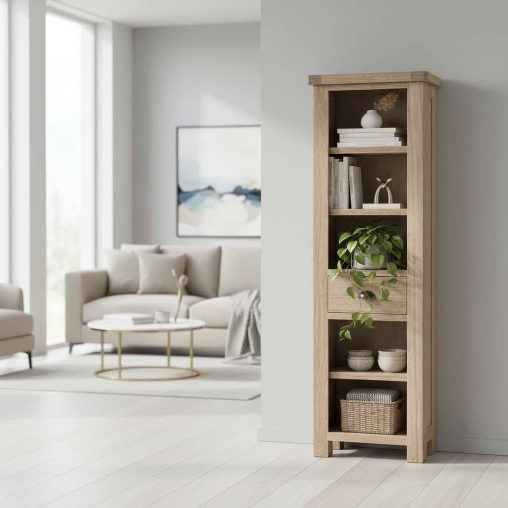 Portland Washed Oak Slim Bookcase