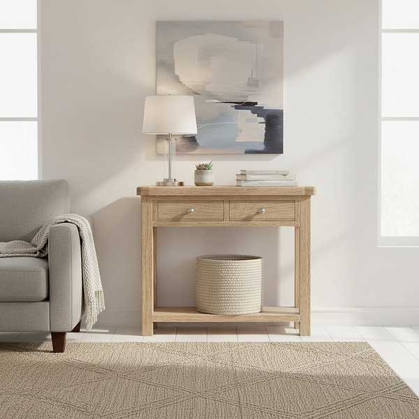 Portland Washed Oak 2 Drawer Console Table