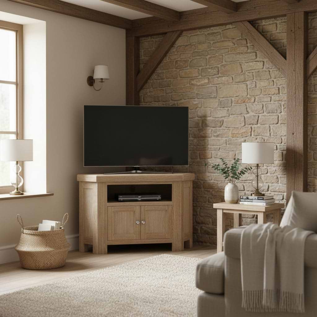 Portland Washed Oak Corner TV Unit