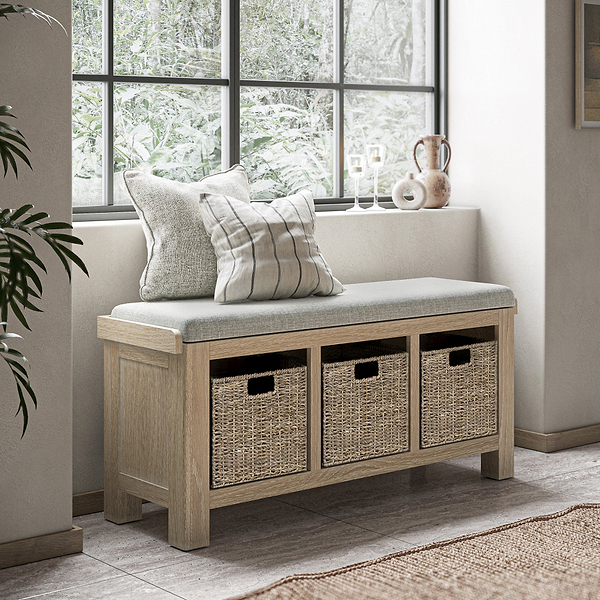 Portland Washed Oak Storage Bench