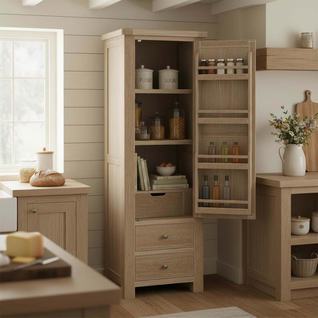 Portland Washed Oak Single Multi Storage Larder Unit
