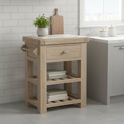 Portland Washed Oak Small Kitchen Island
