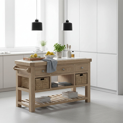 Portland Washed Oak Large Kitchen Island