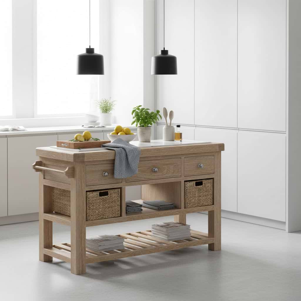 Portland Washed Oak Large Kitchen Island