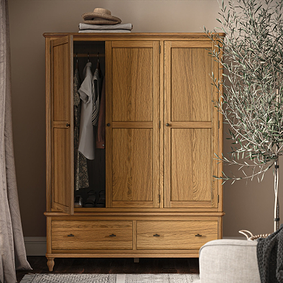Alderley Oak Triple Wardrobe With 2 Drawers