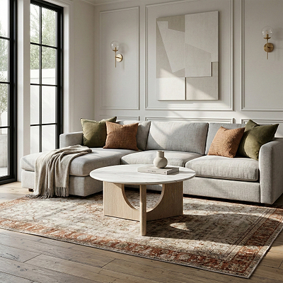 Mylor Washed Oak Marble Top Coffee Table
