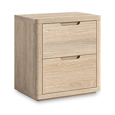 Mylor Washed Oak 2 Drawer Wide Bedside Table