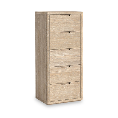 Mylor Washed Oak 5 Drawer Tallboy Chest