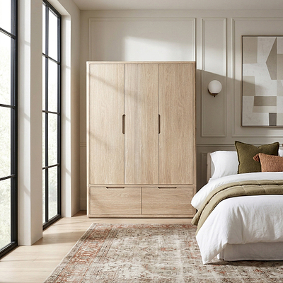 Mylor Washed Oak Triple Wardrobe with 2 Drawers