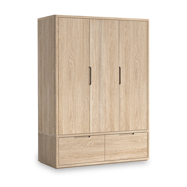 Mylor Washed Oak Triple Wardrobe with 2 Drawers