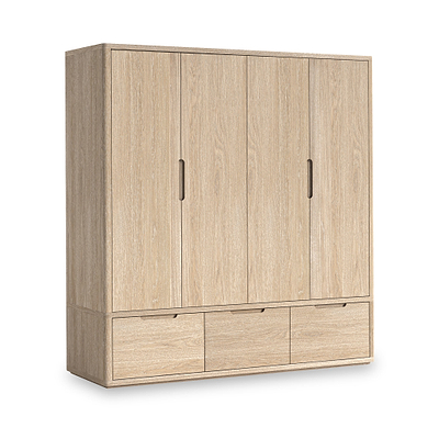Mylor Washed Oak 4 Door Wardrobe with 3 Drawers