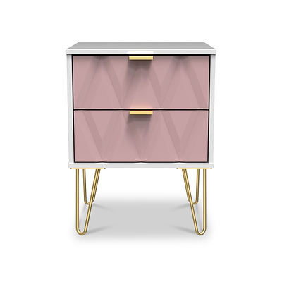 Geo 2 Drawer Bedside Table with Gold Hairpin Legs