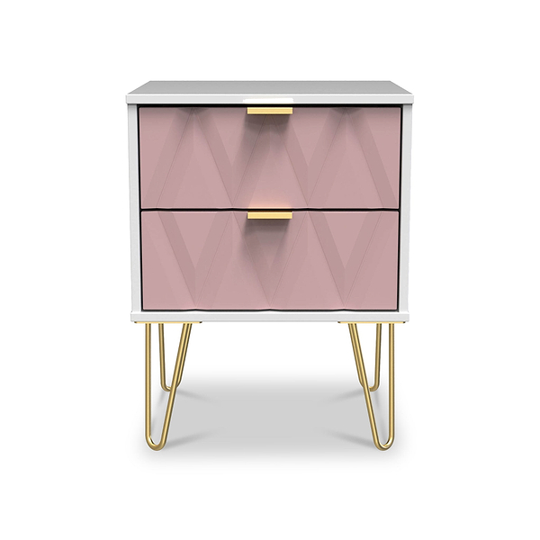 Geo 2 Drawer Bedside Table with Gold Hairpin Legs