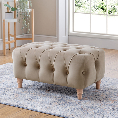 Clarence Velvet Buttoned Footstool