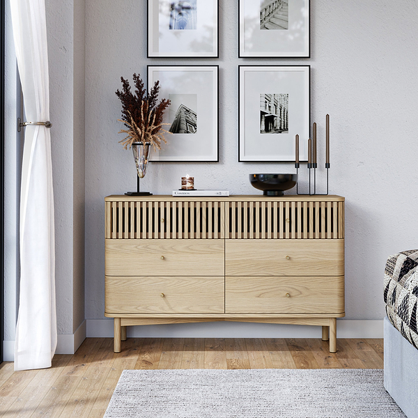 Finch Oak Slatted 6 Drawer Wide Chest