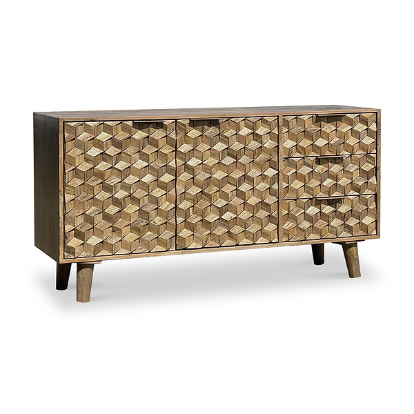Enzo Geometric Mango Wood 3 Drawer 2 Door Sideboard
