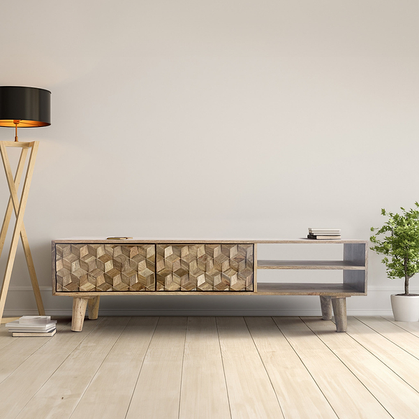 Enzo Geometric Mango Wood Large TV Unit