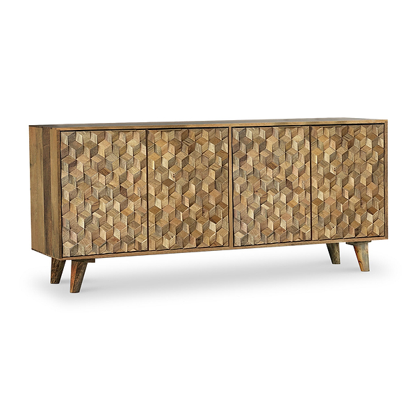 Enzo Geometric Mango Wood 4 Door Sideboard