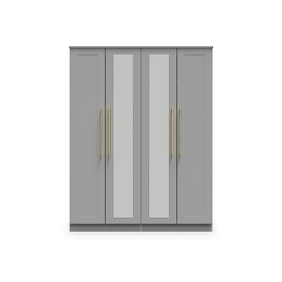 Bramham Grey Tall 4 Door 2 Mirror Wardrobe
