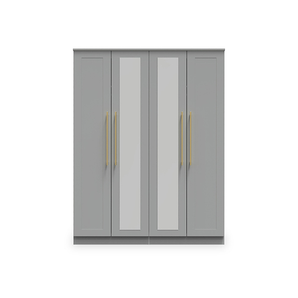Bramham Grey Tall 4 Door 2 Mirror Wardrobe