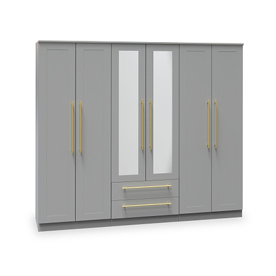 Bramham Grey Tall 6 Door 2 Mirror Wardrobe