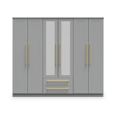 Bramham Grey Tall 6 Door 2 Mirror Wardrobe