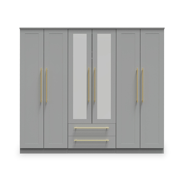 Bramham Grey Tall 6 Door 2 Mirror Wardrobe