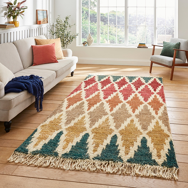 Franklin Natural Hemp Multi Coloured Diamond Rug