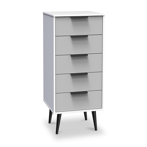 Asher White 5 Drawer Tallboy with Black Legs